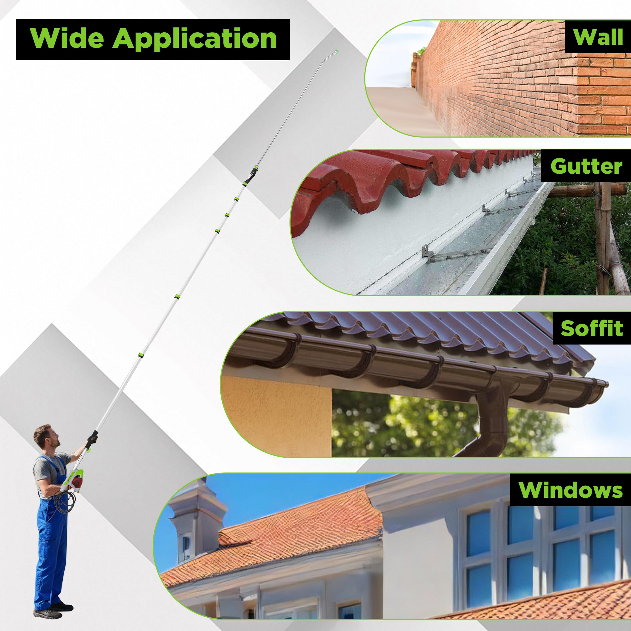 FIXFANS wand in use cleaning a gutter from the ground to show practical application