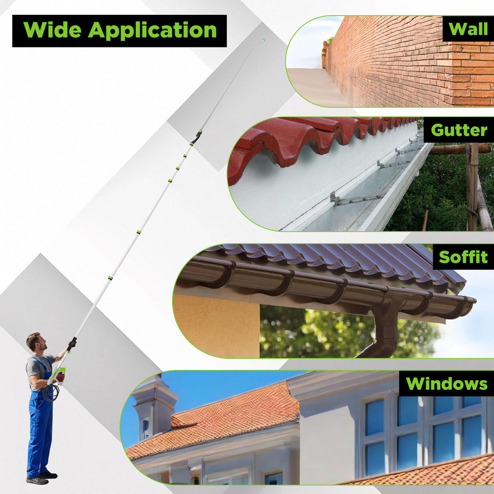 FIXFANS wand in use cleaning a gutter from the ground to show practical application