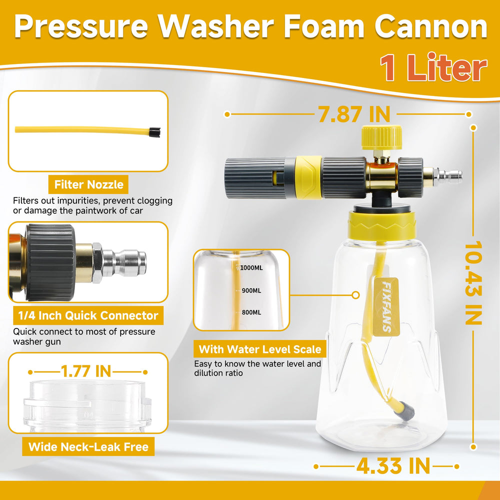 FIXFANS foam cannon in use spraying thick suds on an SUV for efficient cleaning