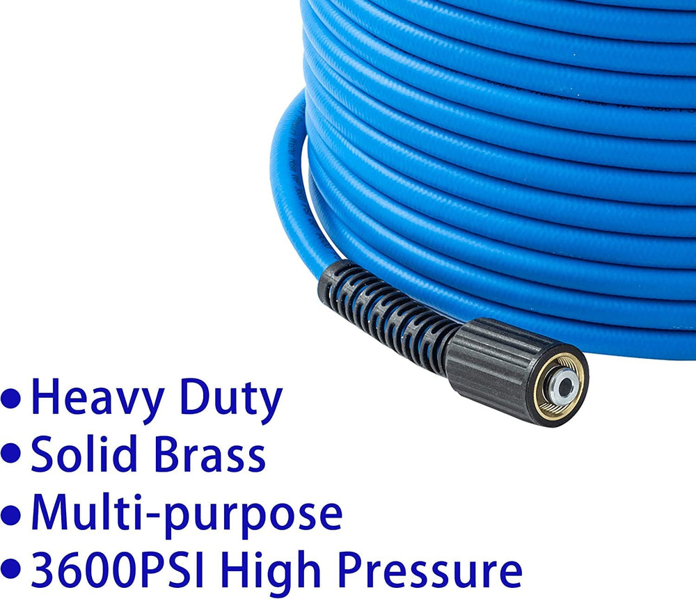 FIXFANS hose coiled beside measuring tape showing 100 ft scale for coverage