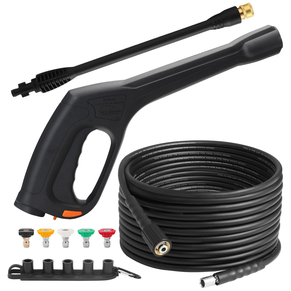 FIXFANS pressure washer gun front view showing ergonomic grip and control