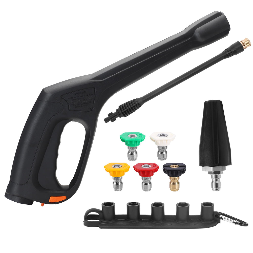 FIXFANS pressure washer gun front view showing ergonomic handle and secure grip benefit
