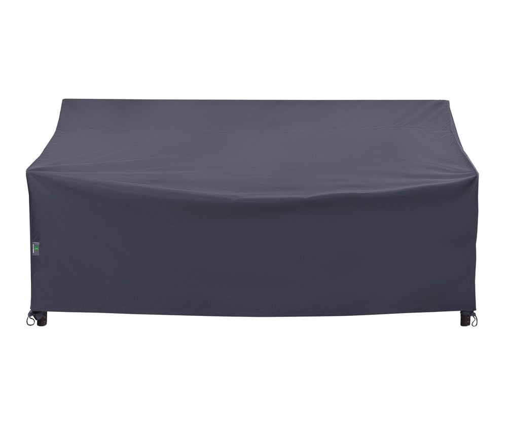 F&J Outdoors front view of grey loveseat cover showing full fit and neat appearance