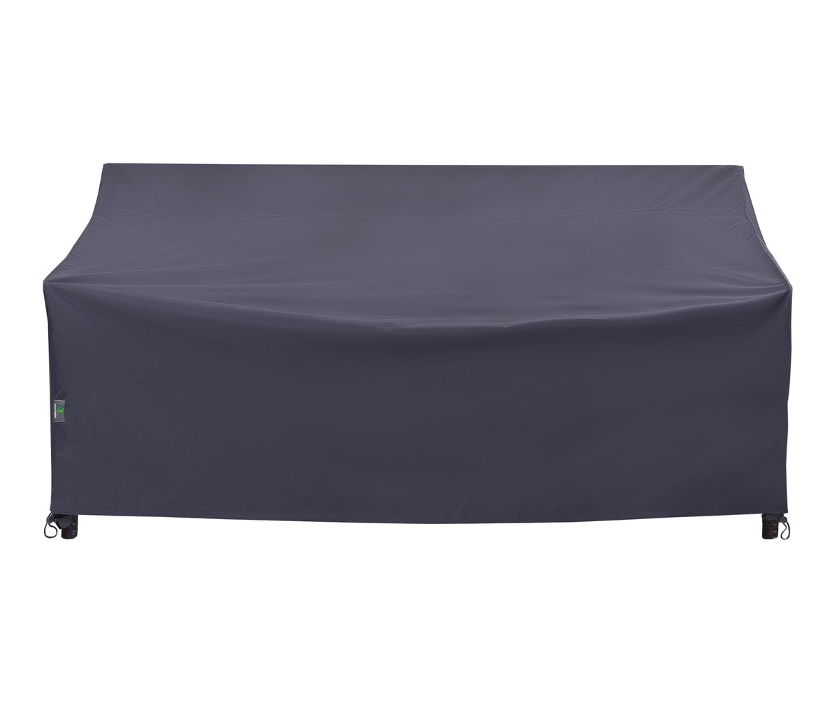 F&J Outdoors front view of grey loveseat cover showing full fit and neat appearance