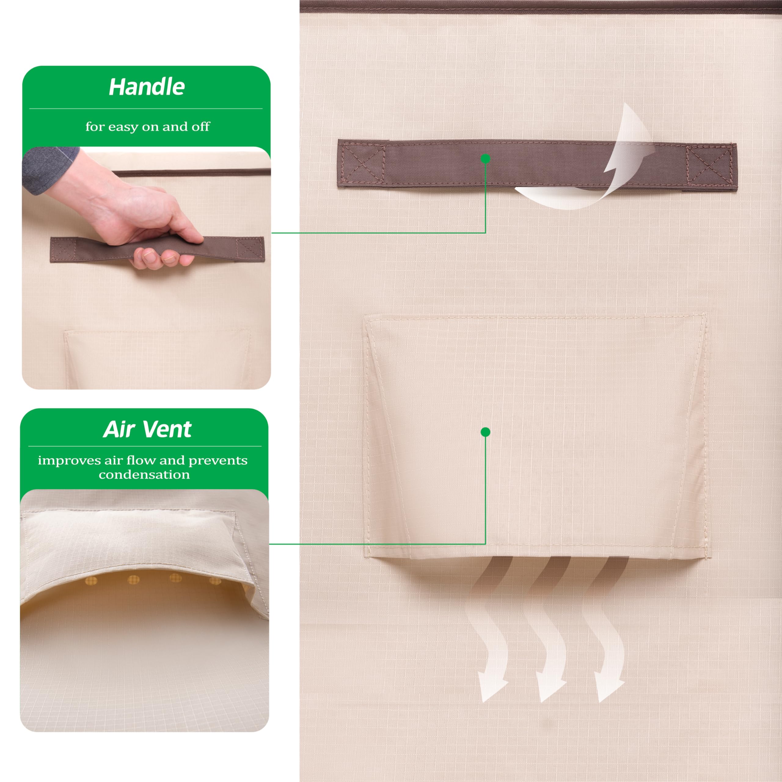 F&J Outdoors size scale on porch showing how cover fits large furniture