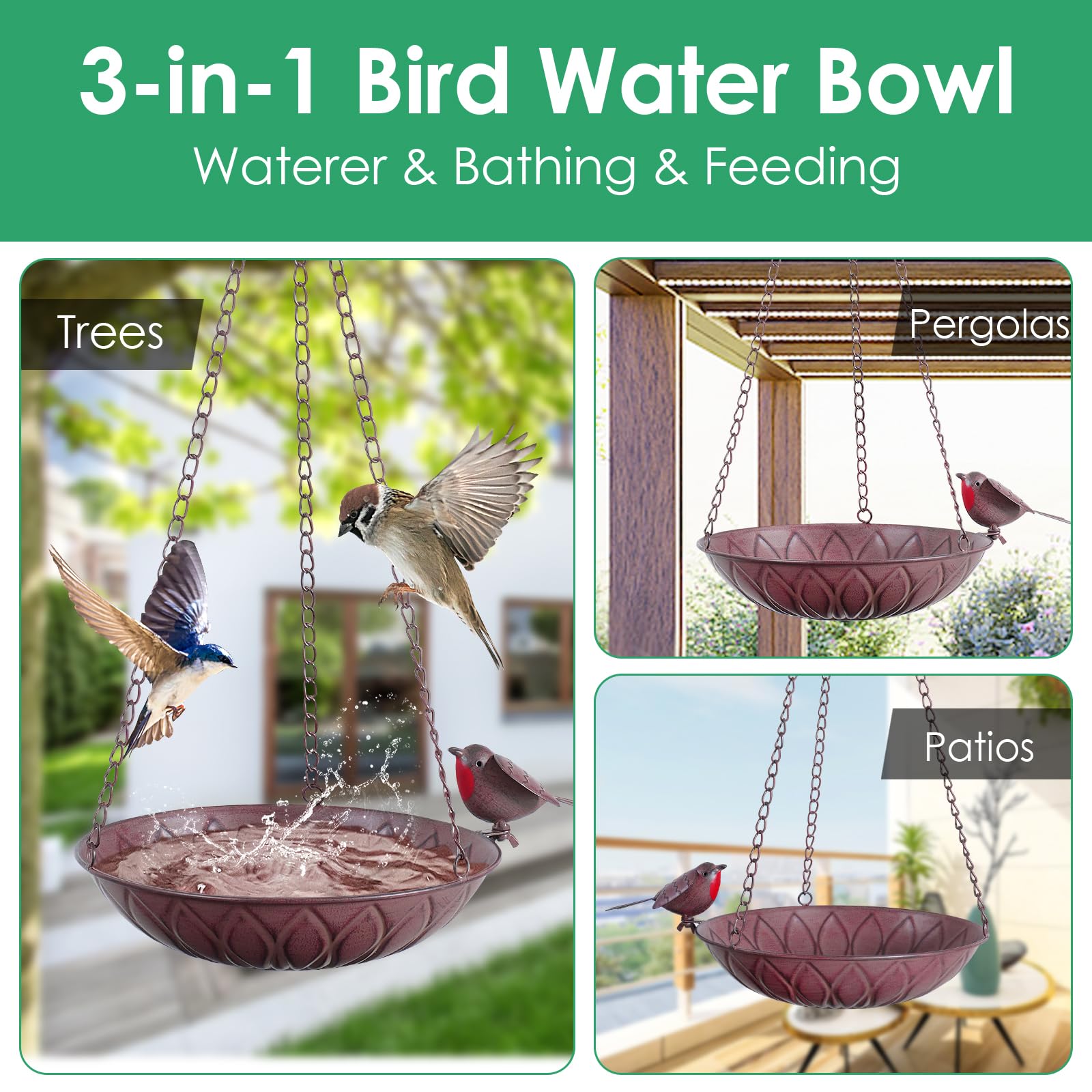 FJJYGYP pair hung from balcony rail to feed and water birds, saves floor space