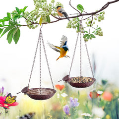 FJJYGYP front view of hanging bird bath showing decorative bowl and chain, attracts birds