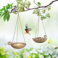 FJJYGYP front view hanging bird bath showing dual pack and decorative finish to attract birds