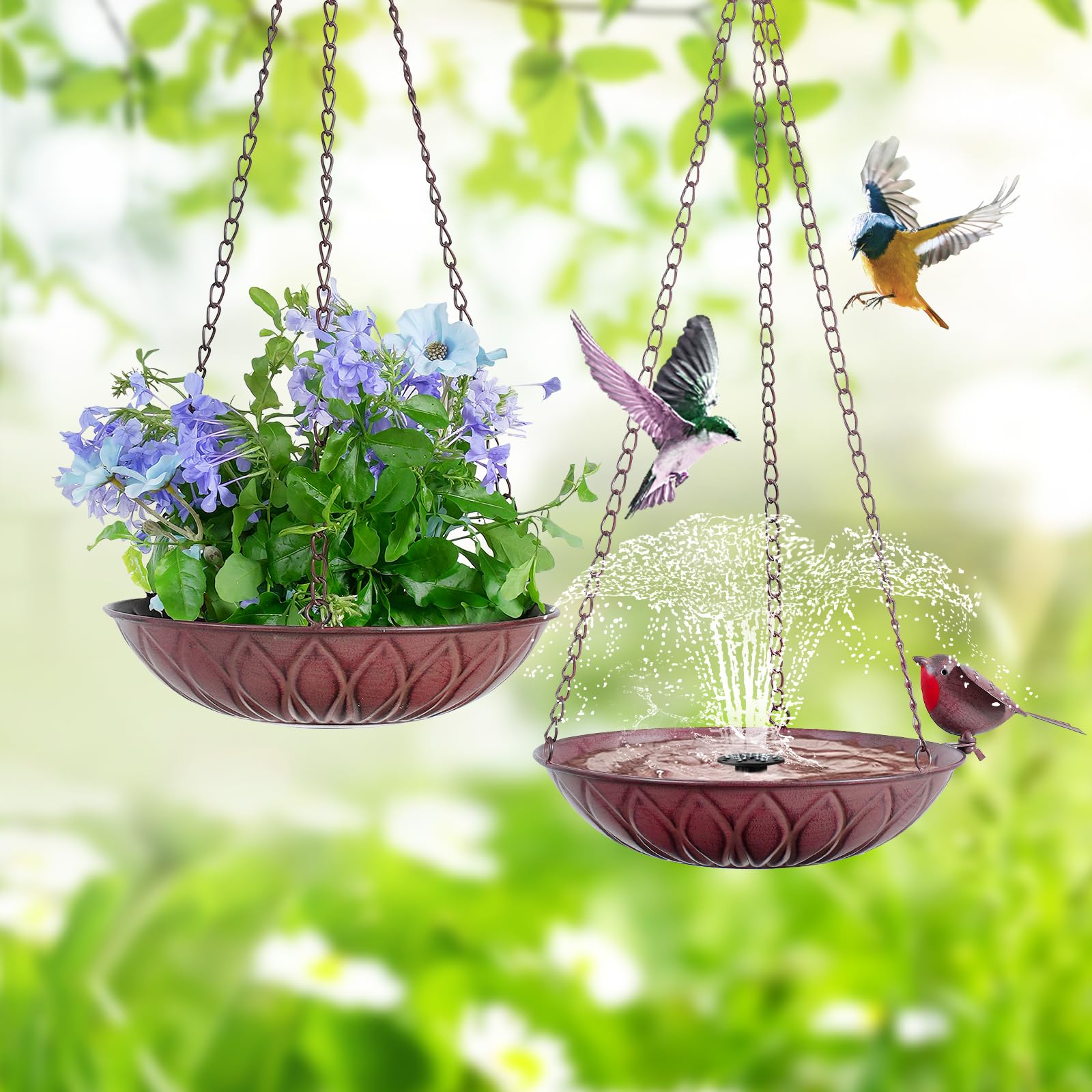FJJYGYP hanging bird bath on tree branch with birds, showcases natural use
