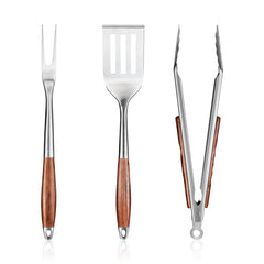 fjnatinh front view of full rosewood BBQ set showing neat storage and durability