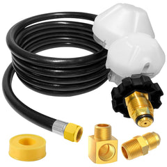 FJXBYWM front packaging showing full propane hose kit and included parts for quick setup
