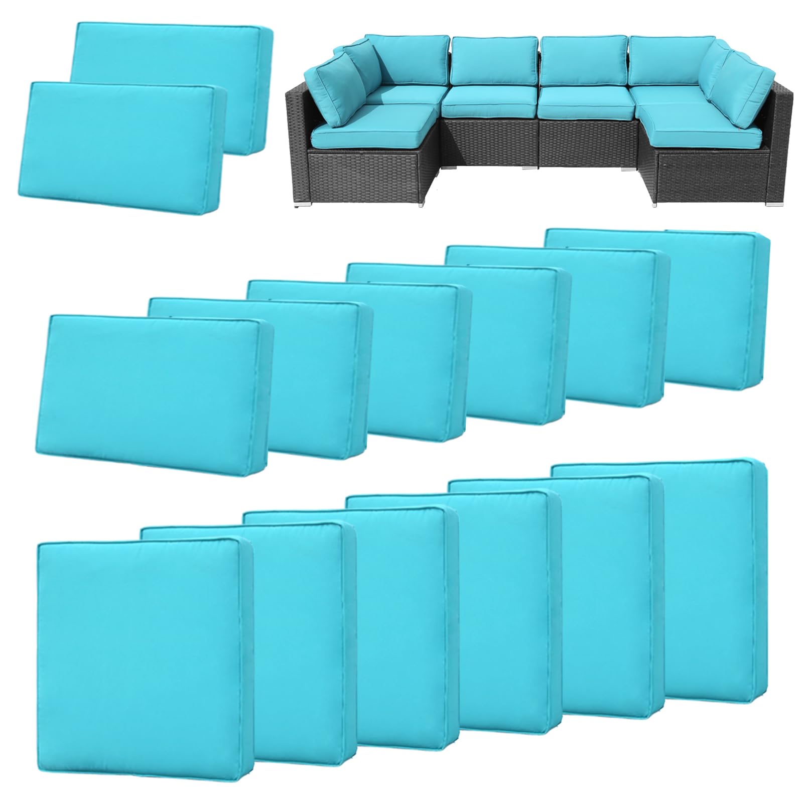 FKSLIFE front view of 14-piece cyan cushion covers set protecting patio cushions