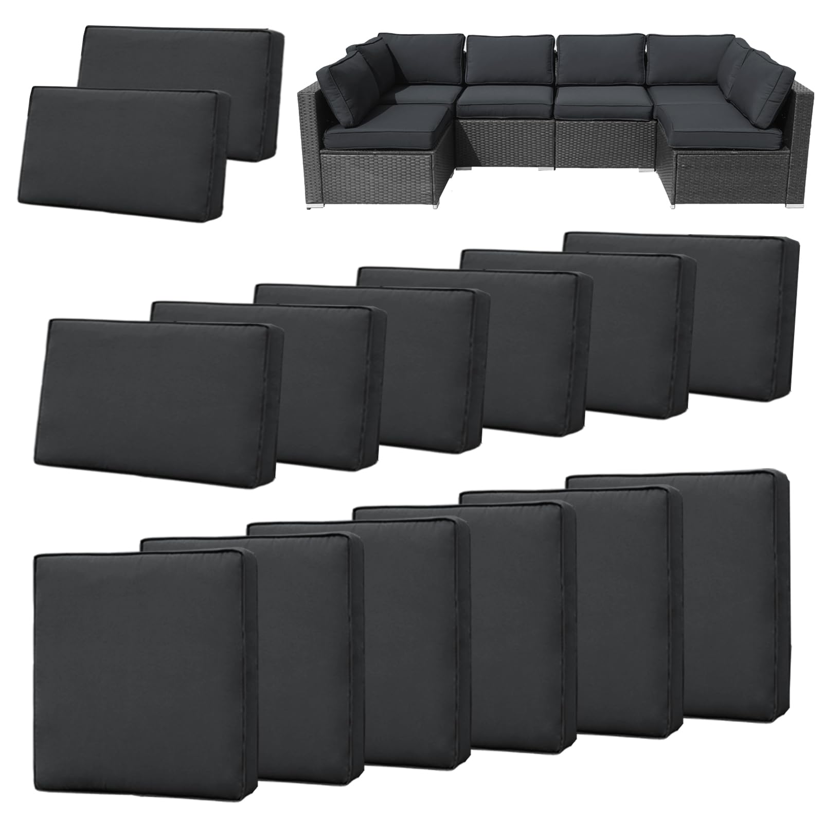FKSLIFE front view of 14-piece black gray cover set showing neat folded stack and zippered edges