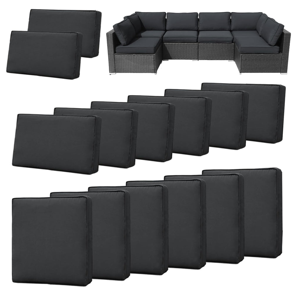 FKSLIFE front view of 14-piece black gray cover set showing neat folded stack and zippered edges