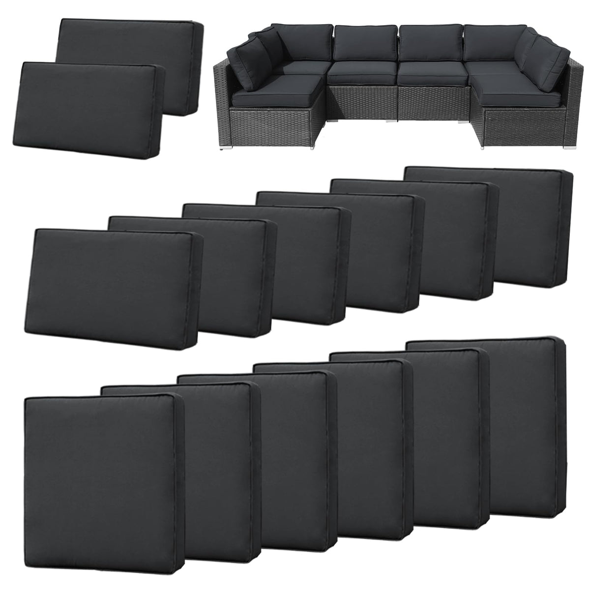 FKSLIFE front view of 14-piece black gray cover set showing neat folded stack and zippered edges