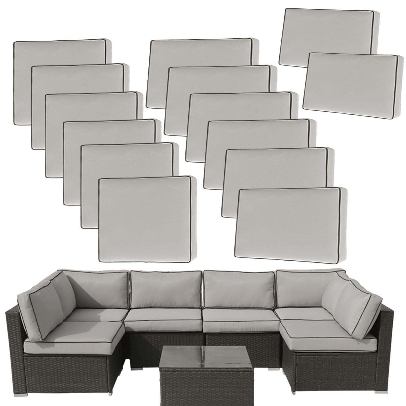 FKSLIFE front view of 14-piece cushion covers showing complete set and neat fit