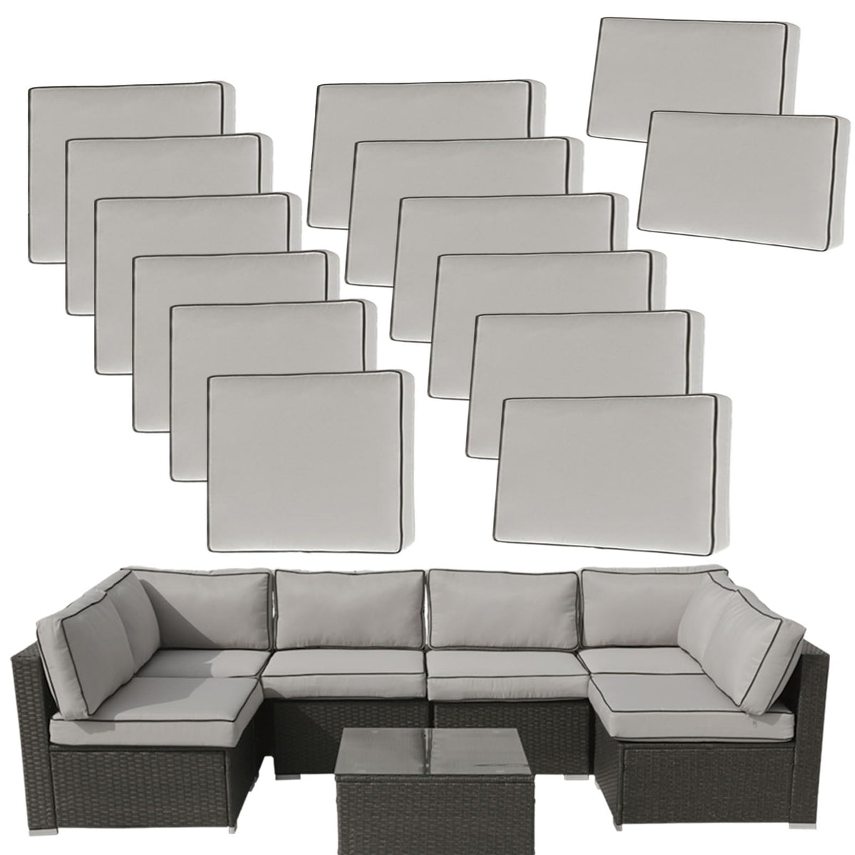FKSLIFE front view of 14-piece cushion covers showing complete set and neat fit