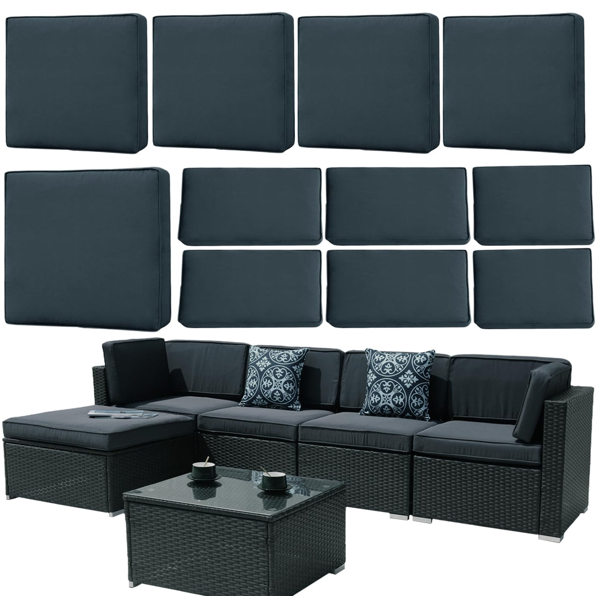 FKSLIFE front view of cyan 11-piece cover set showing complete package and fit benefits