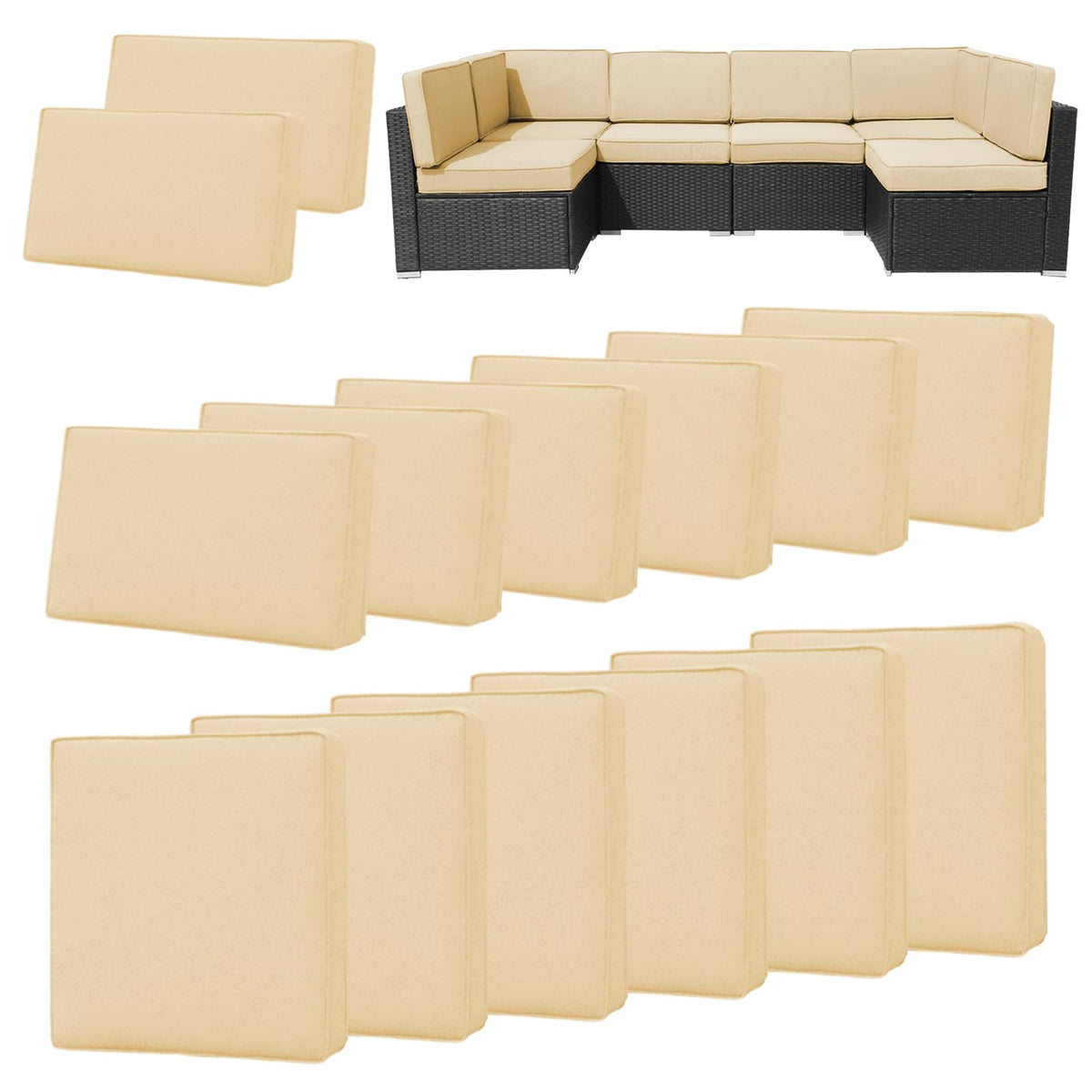 FKSLIFE front view of beige cushion covers showing neat fit and fresh look