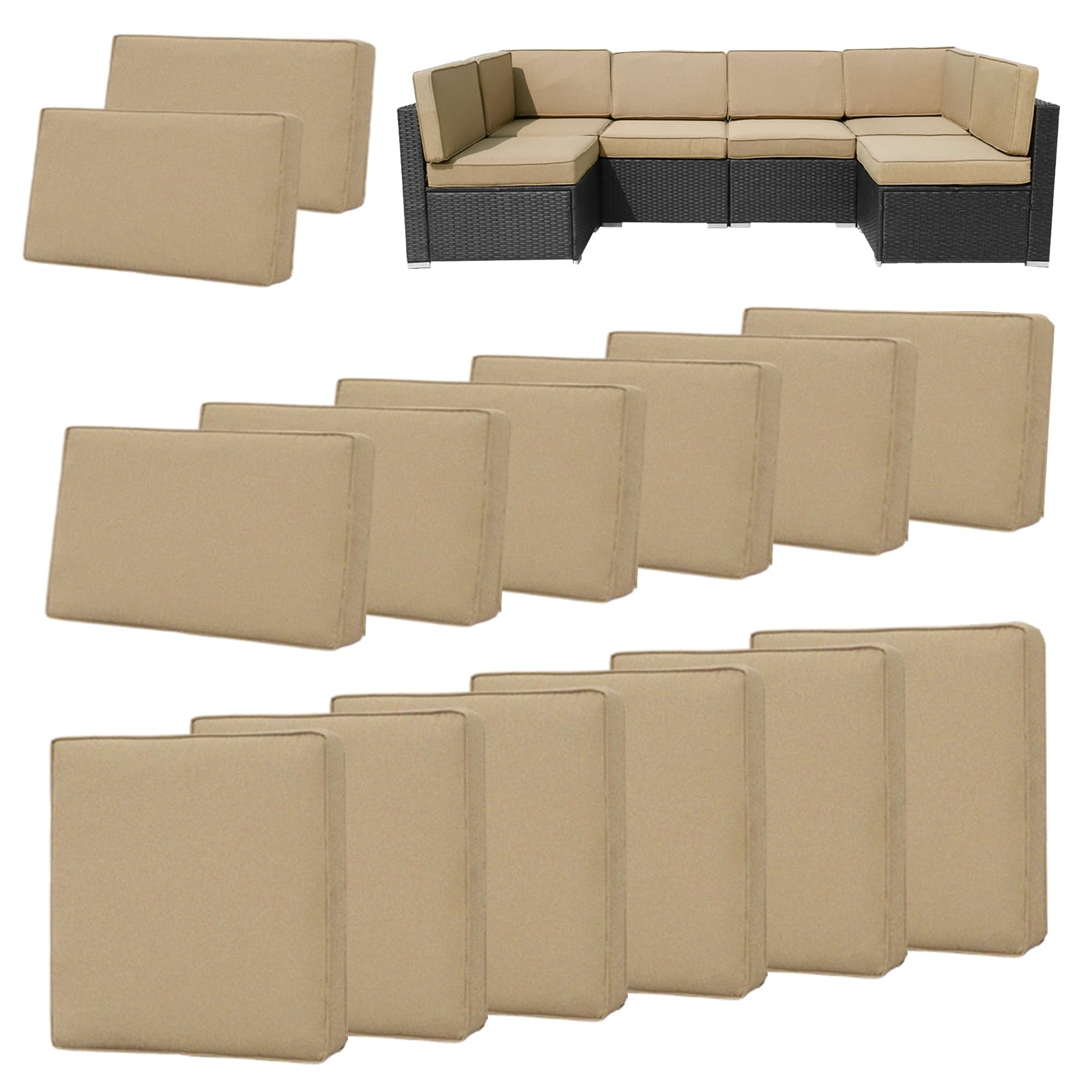 FKSLIFE front view of 14-piece brown cushion covers set, neat coordinated look