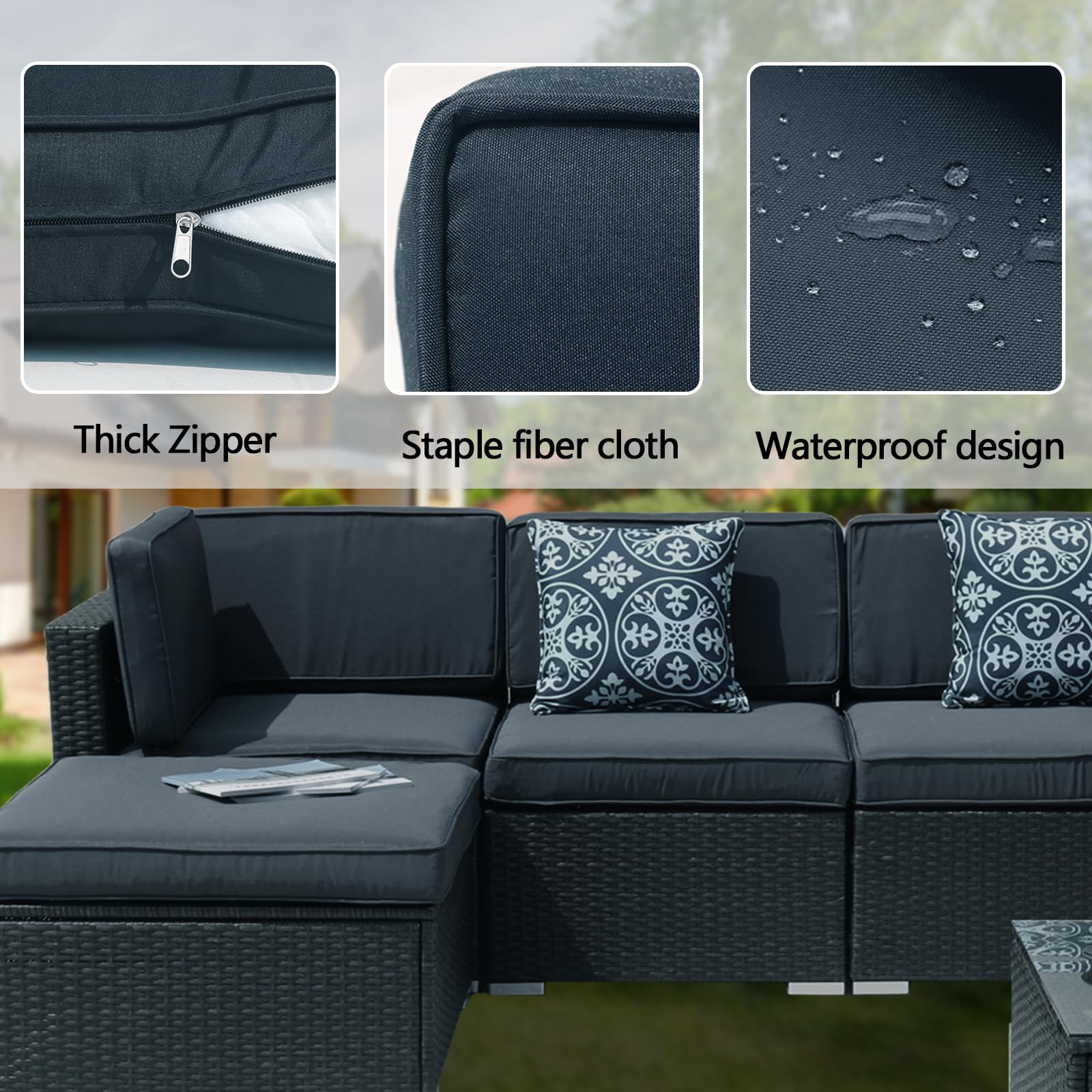 FKSLIFE large seat cover fitted on outdoor sofa demonstrating seamless replacement look