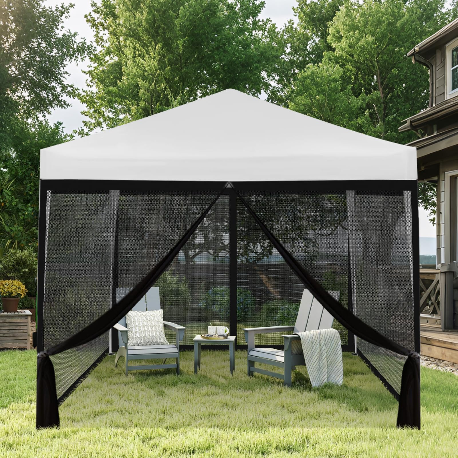 FLAGLY toldo en jardín con malla puesta, espacio al aire libre sin mosquitos