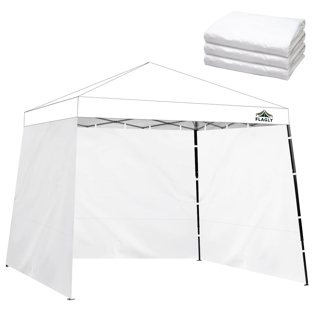 FLAGLY front view of three sidewalls showing neat packaging and quick setup benefit