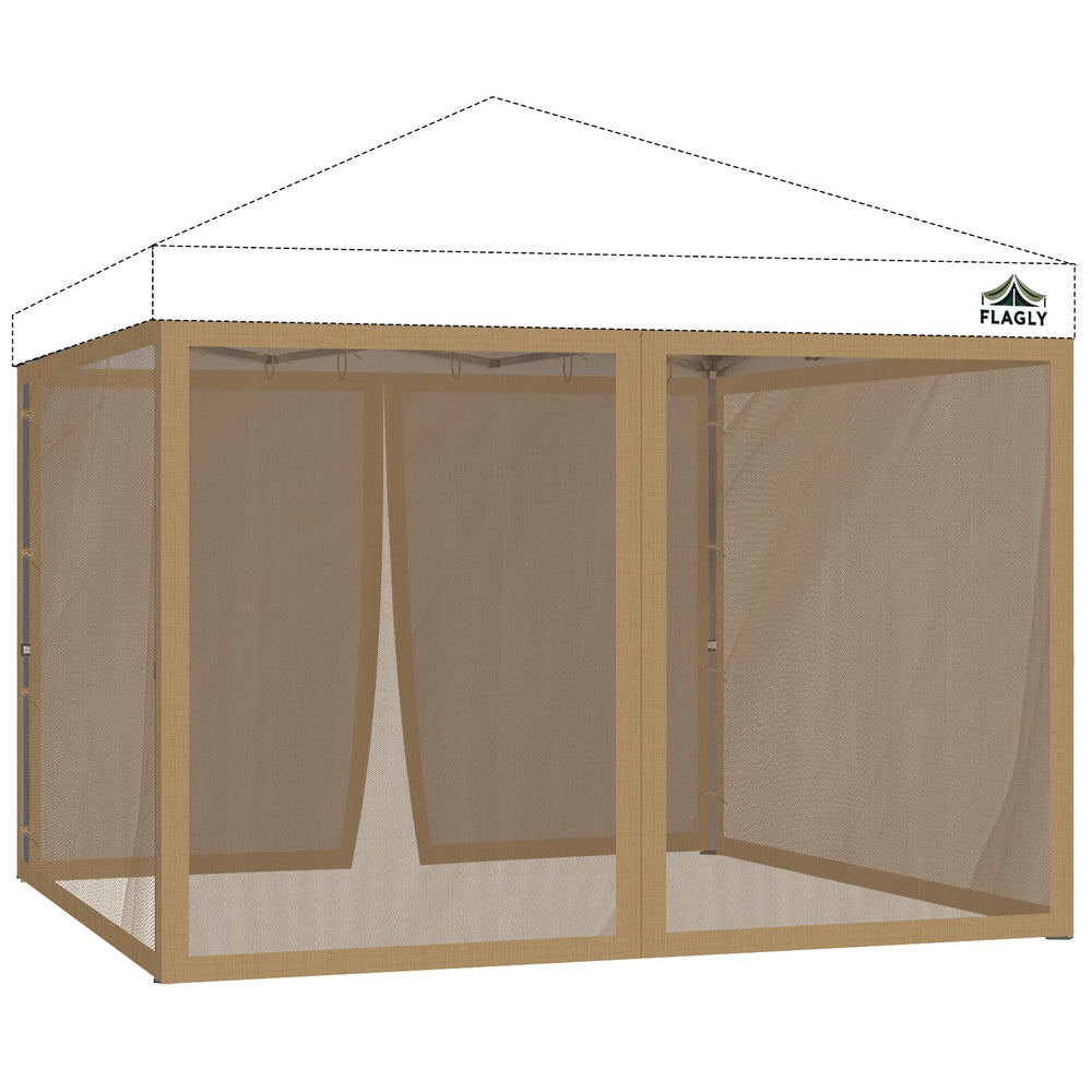 FLAGLY vista frontal de la mosquitera khaki mostrando cobertura completa y acceso