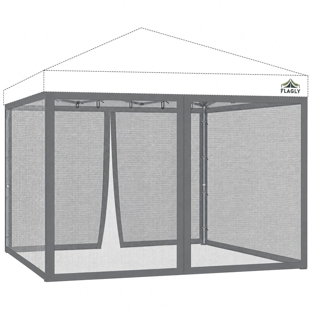 FLAGLY vista frontal de la mosquitera 10x10 protegiendo el toldo, mantiene insectos fuera