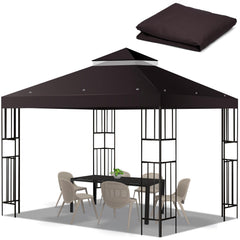 FLAGLY front view of coffee-colored 10x10 canopy showing full coverage benefit