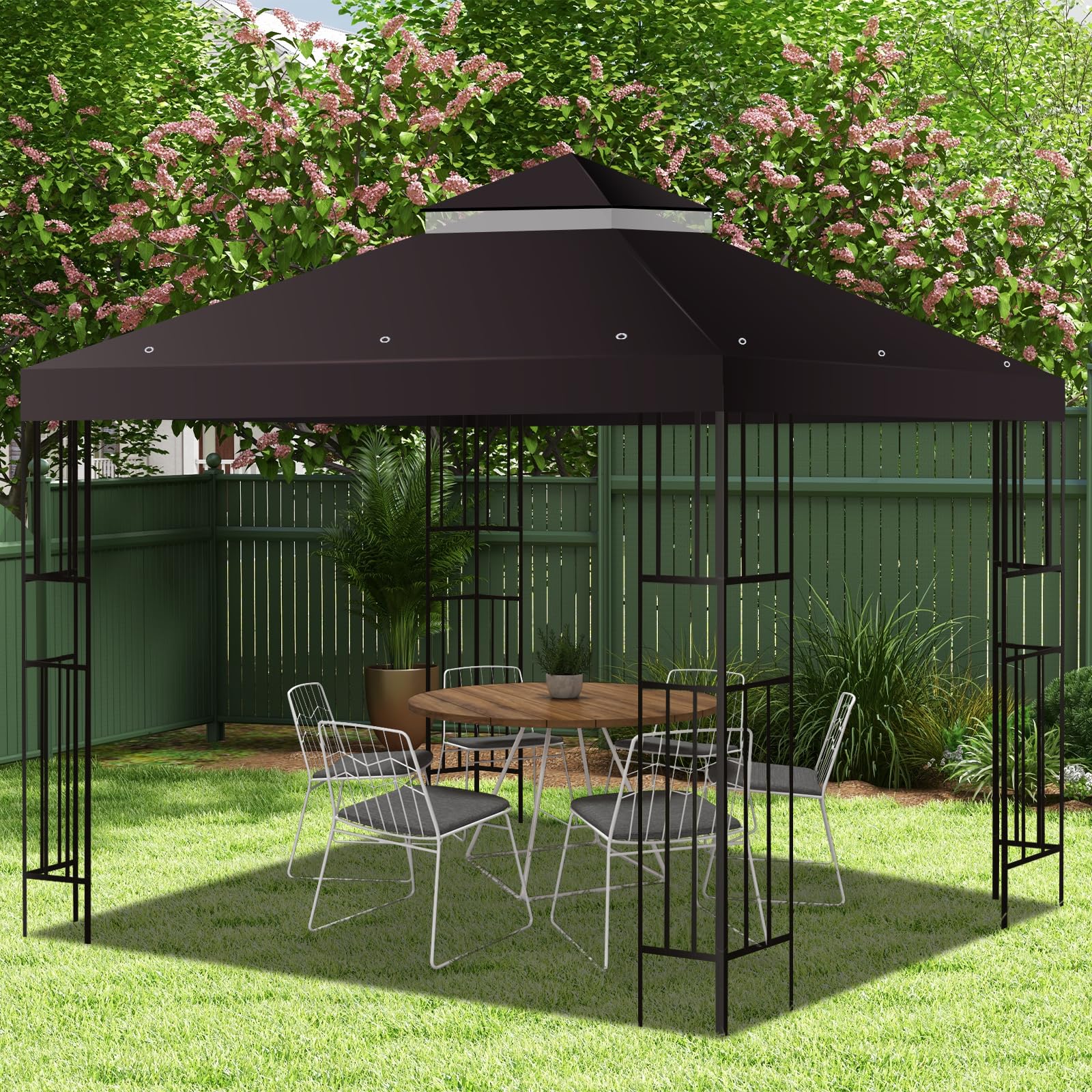 FLAGLY fully installed canopy on 10x10 frame showing complete shelter benefit