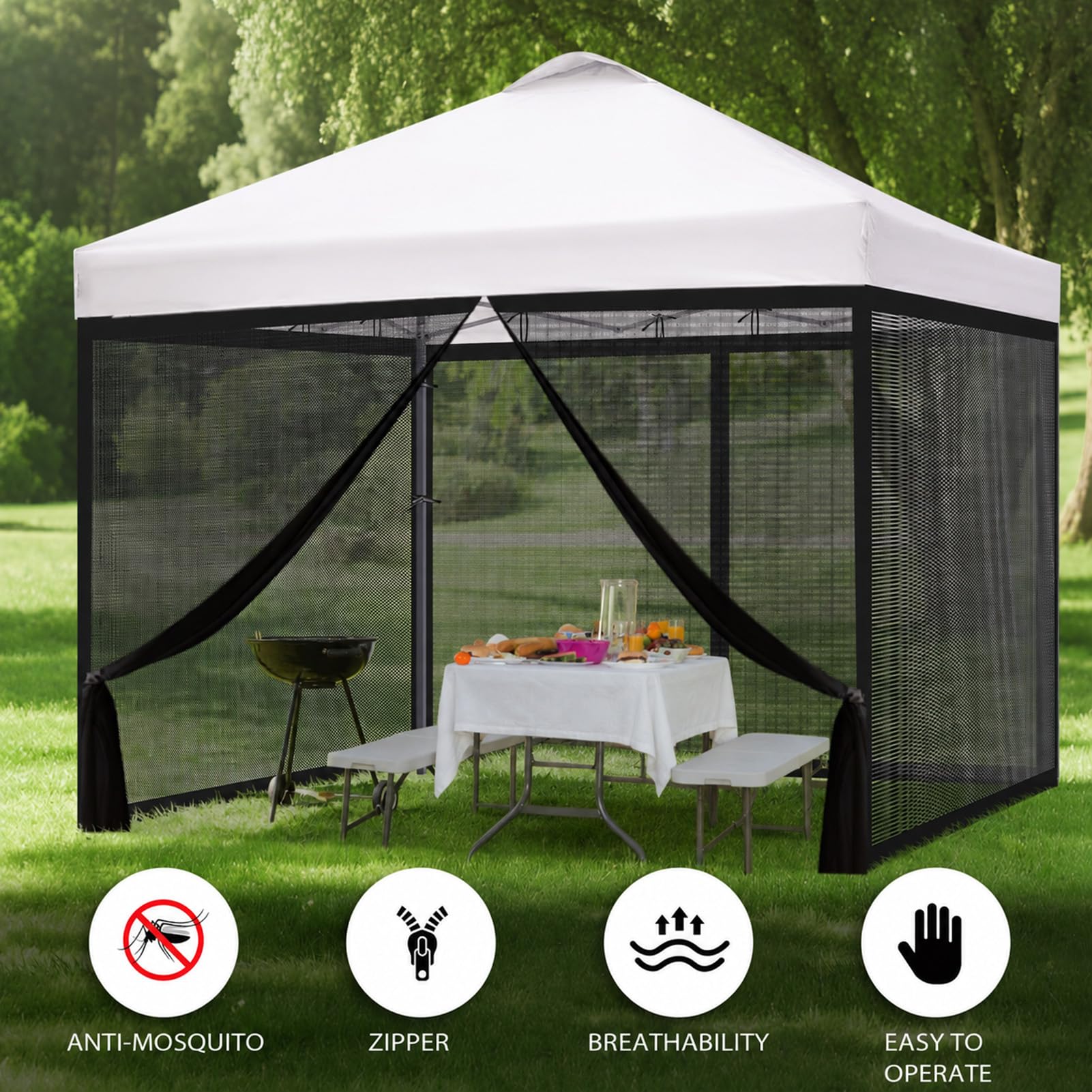FLAGLY malla instalada en camping, crea zona protegida y ventilada