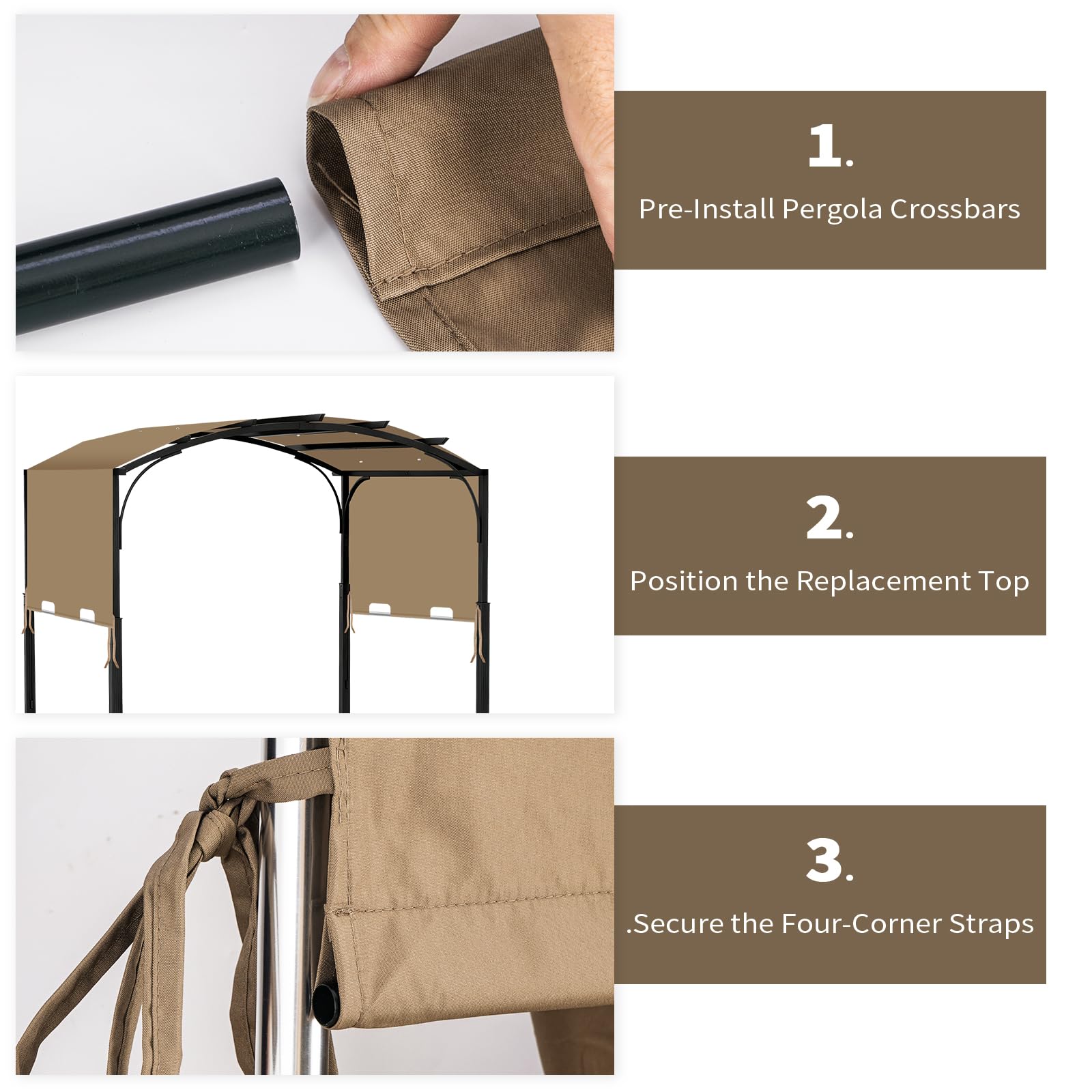 FLAGLY corner strap hooked to pergola post for secure anchoring and stability