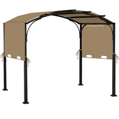 FLAGLY pergola cover front view showing full khaki canopy protecting patio furniture