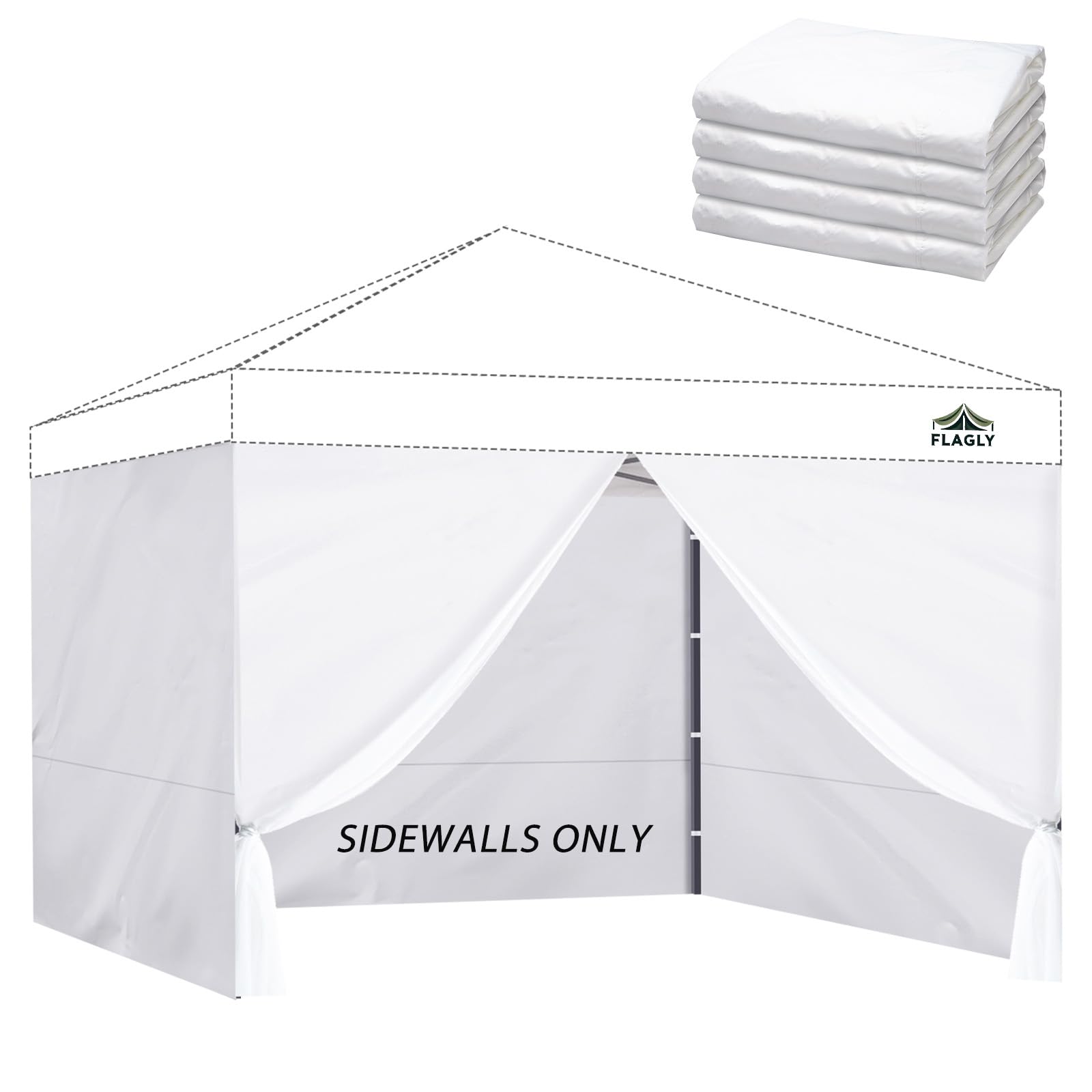 FLAGLY front view of white sidewall showing full coverage and privacy