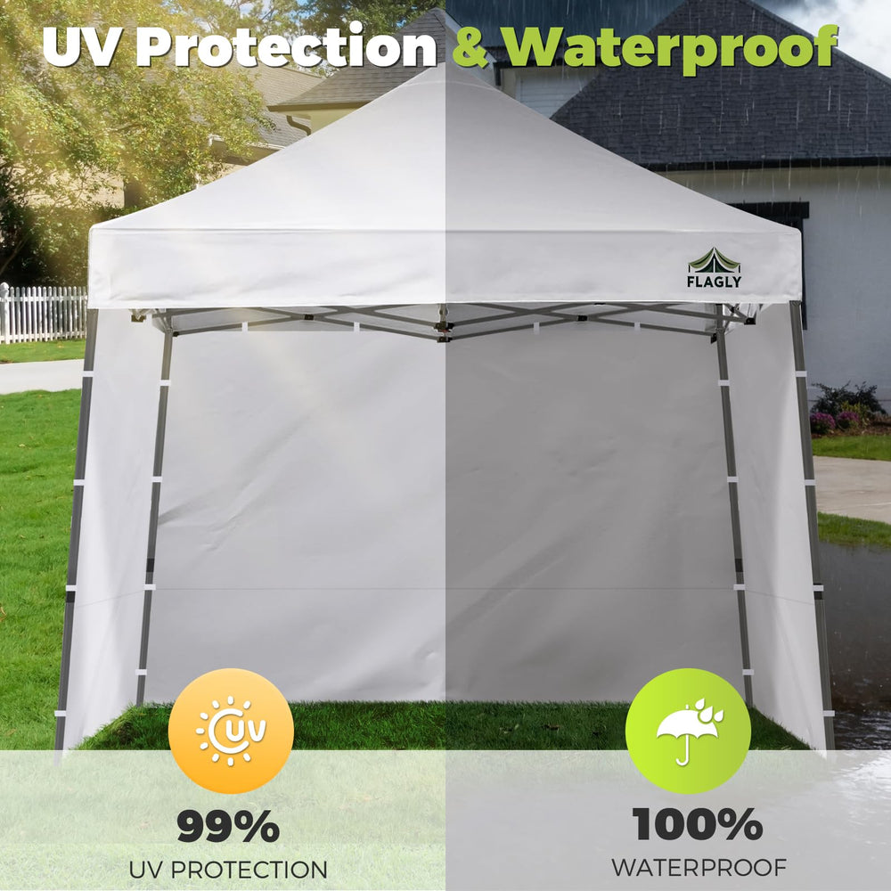FLAGLY top Velcro straps attaching to canopy truss for secure easy installation benefit