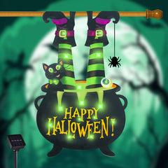 FLAGMESAGE front view of witch feet flag showing bright Halloween design and welcome appeal