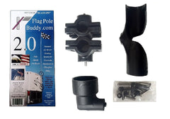 FlagPole Buddy front packaging showing six-piece 2.0" mount kit and benefits