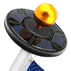 FlagPole Buddy top-mount front view showing compact solar LED and easy installation benefit