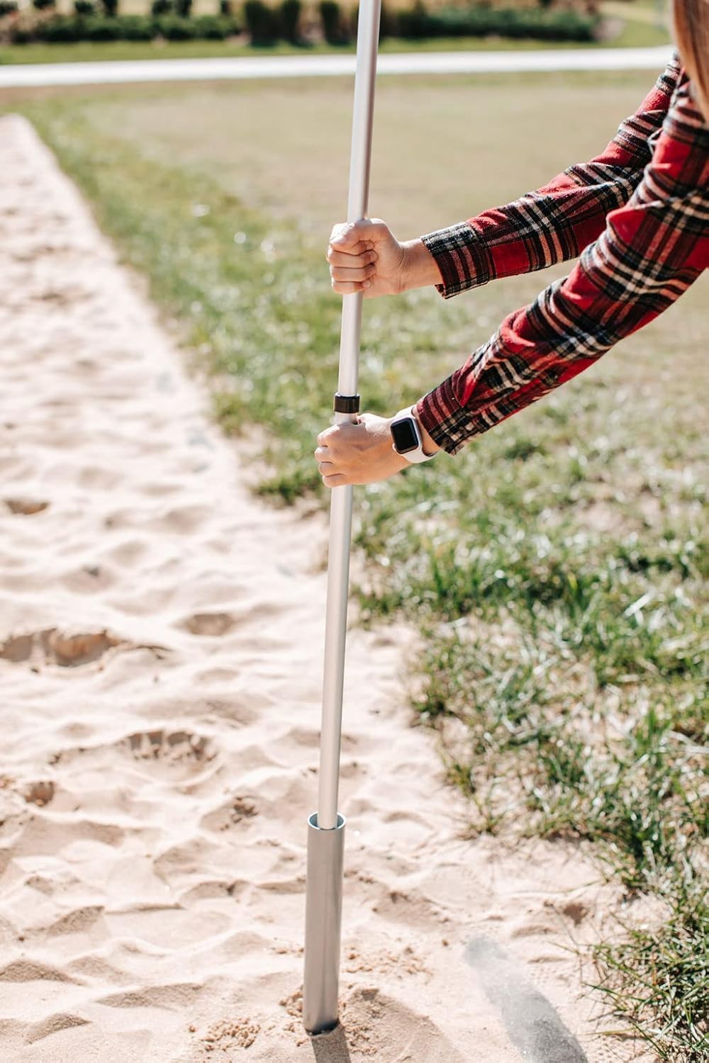 Flagpole‑To‑Go close-up of tapered end for easy ground insertion and secure hold