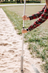 Flagpole‑To‑Go close-up of tapered end for easy ground insertion and secure hold