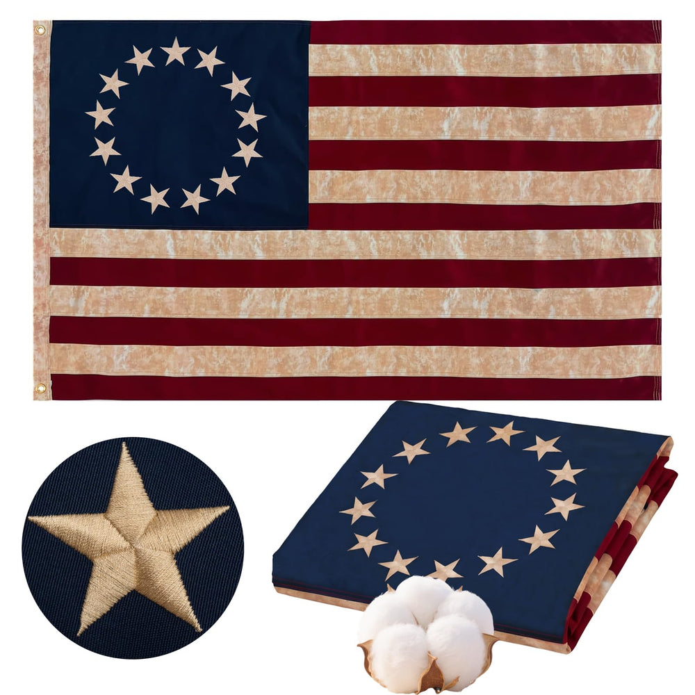FLAGWIN Betsy Ross front view vintage cotton flag conveys historic charm