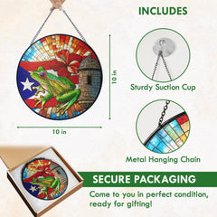 FLAGWIX sun catcher hanging in window casting colorful light and cheer