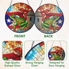 FLAGWIX suncatcher displayed on porch adding Puerto Rican charm outdoors