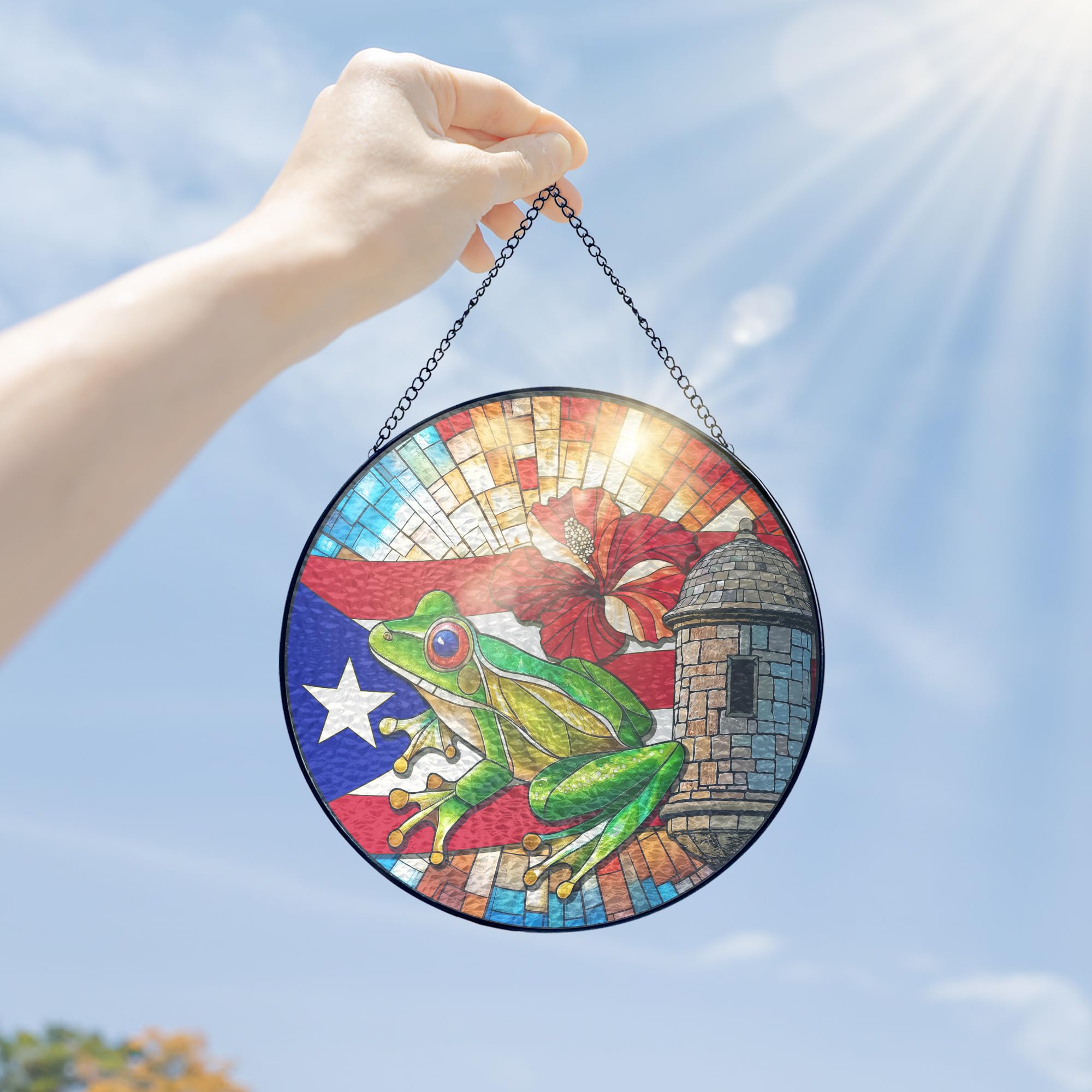 FLAGWIX packaged suncatcher with hanging chain ready to gift safely