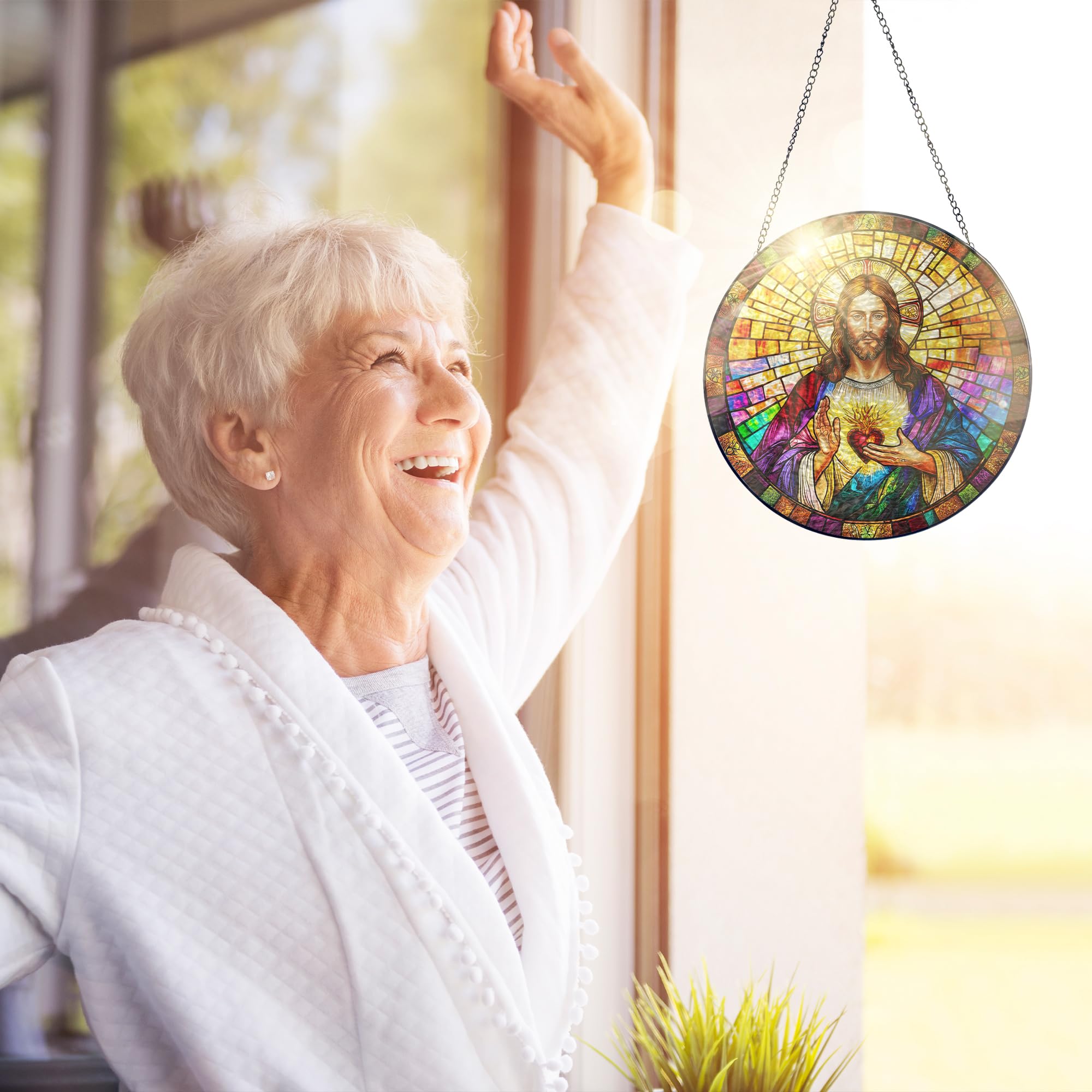 FLAGWIX suncatcher styled in a prayer room adding peaceful color and ambience