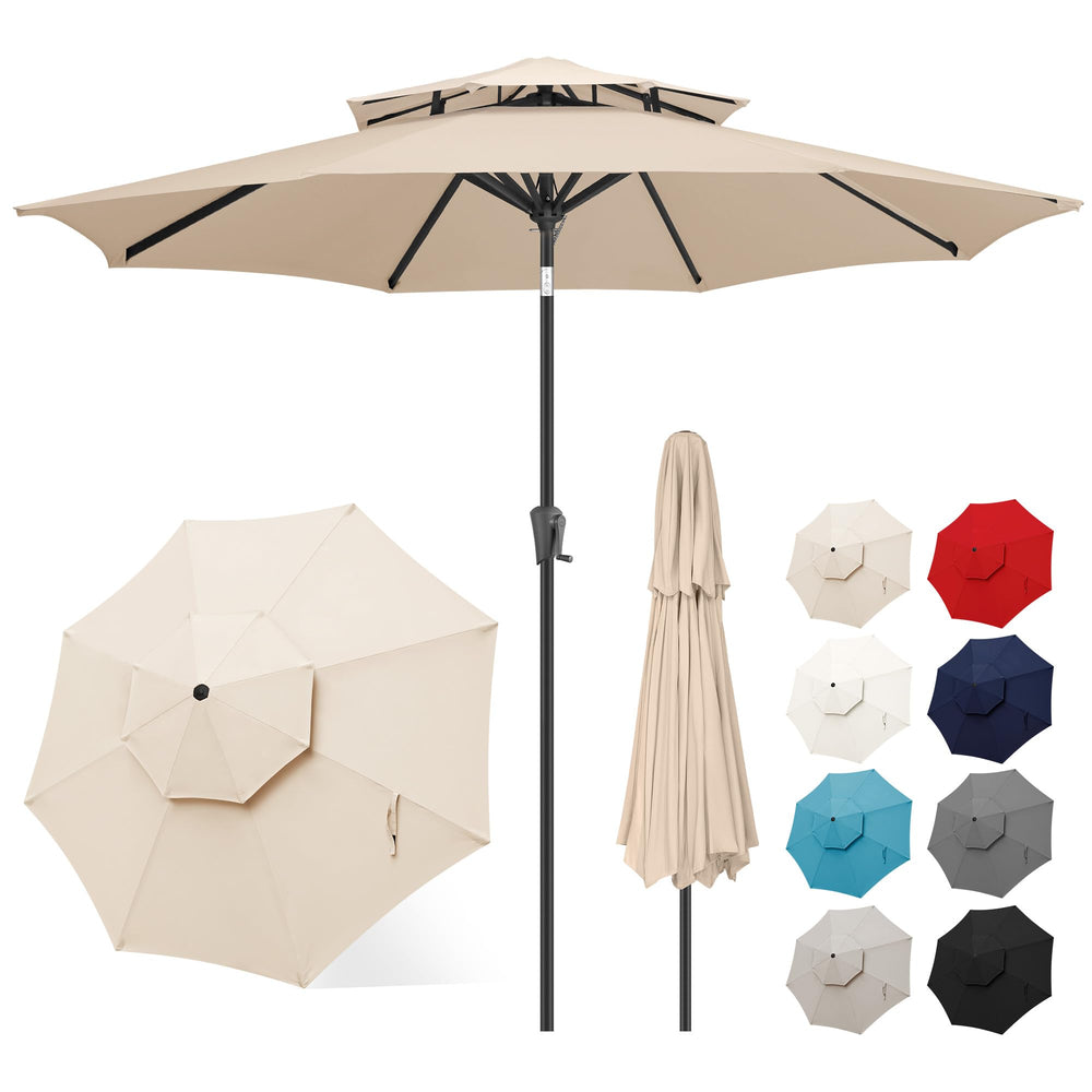 FLAME&SHADE front view of 9 ft umbrella showing full coverage