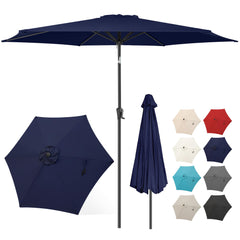 FLAME&SHADE front view of 10 ft navy umbrella providing wide shaded area