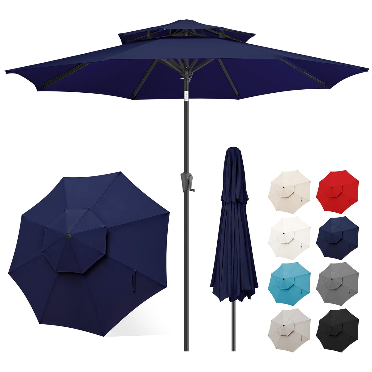 FLAME&SHADE front view navy blue canopy offering generous shaded area