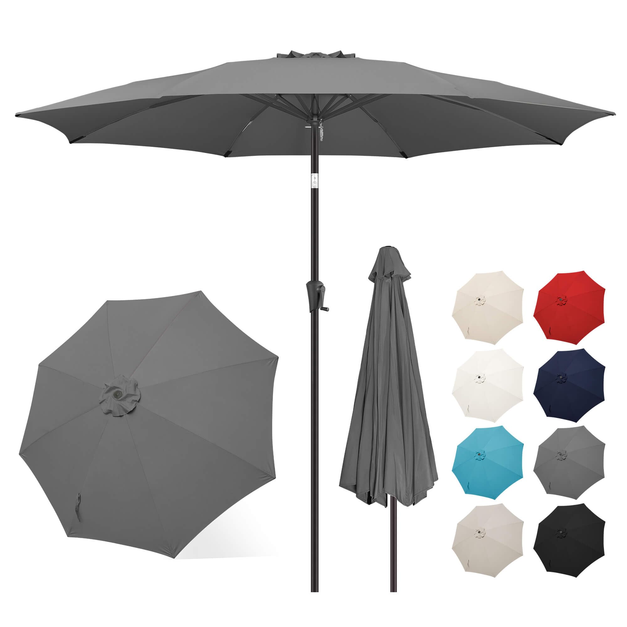 FLAME&SHADE front view of anthracite 11 ft umbrella showing wide coverage and style
